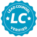 Blue badge with 'Lead Counsel Verified' and 'LC' initials, indicating verified legal expertise and credibility.